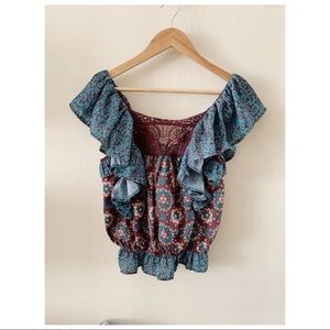 Anthropologie // Floral Ruffle Blouse from Porridge